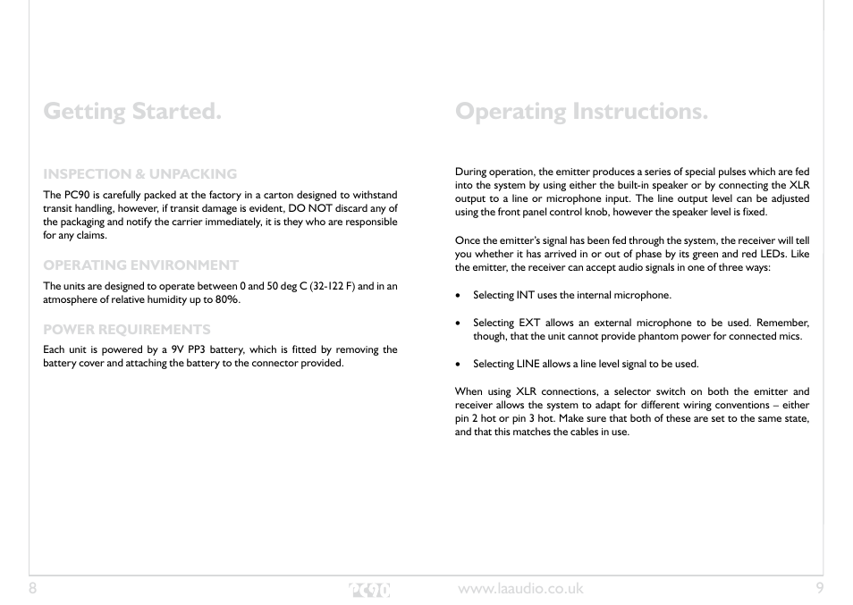 Getting started, Operating instructions | LA Audio PC90 User Manual | Page 5 / 8