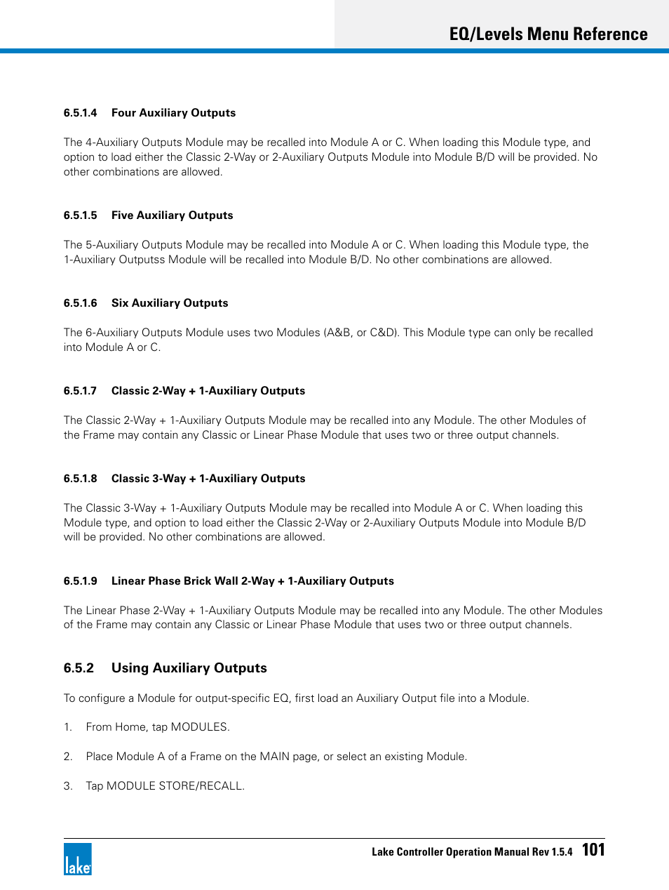 Eq/levels menu reference 101 | Lab.gruppen PLM 20K44 User Manual | Page 106 / 314