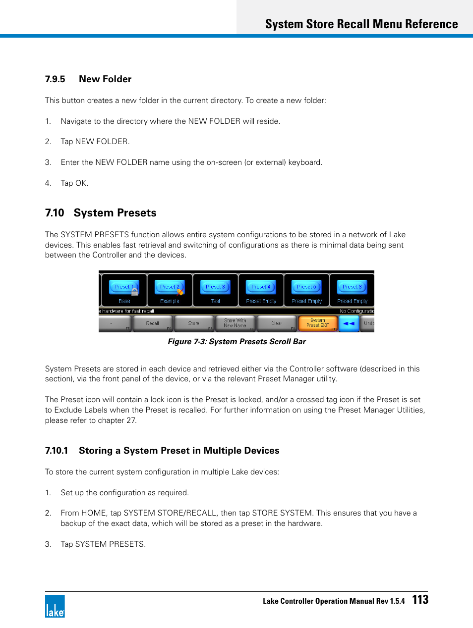 10 system presets, System store recall menu reference 113 | Lab.gruppen PLM 20K44 User Manual | Page 118 / 314