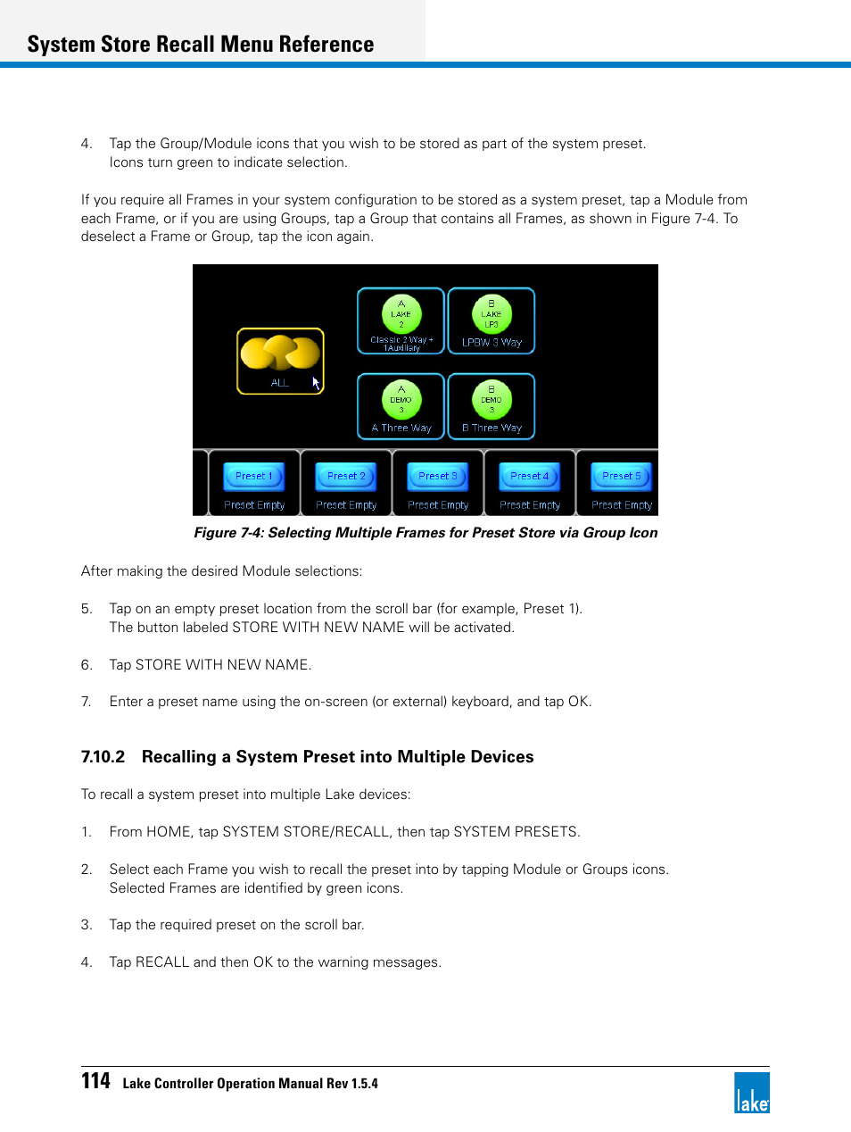 System store recall menu reference | Lab.gruppen PLM 20K44 User Manual | Page 119 / 314