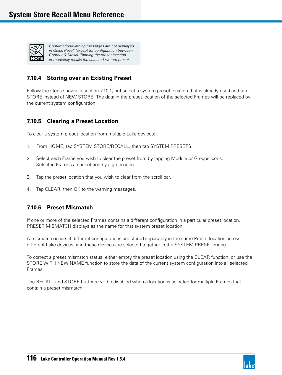System store recall menu reference | Lab.gruppen PLM 20K44 User Manual | Page 121 / 314