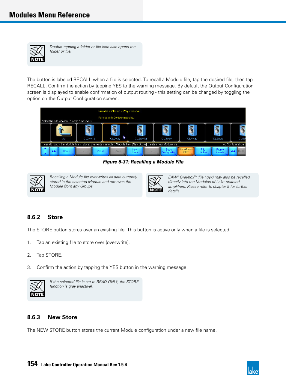 Modules menu reference, 2 store, 3 new store | Lab.gruppen PLM 20K44 User Manual | Page 159 / 314