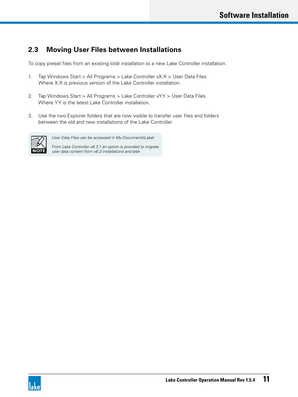 3 moving user files between installations, Software installation 11 | Lab.gruppen PLM 20K44 User Manual | Page 16 / 314