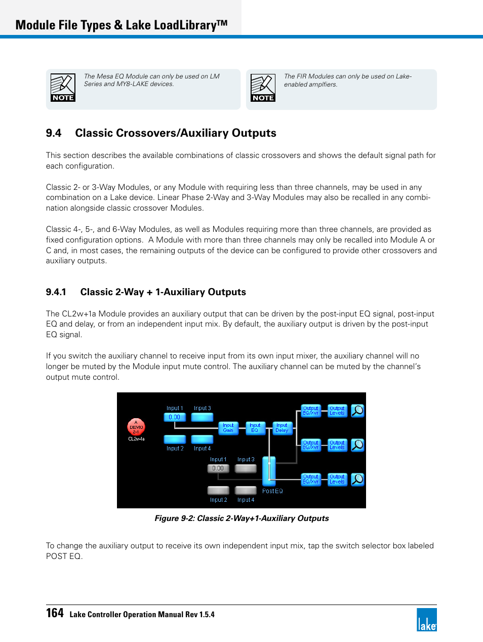 4 classic crossovers/auxiliary outputs, Module file types & lake loadlibrary | Lab.gruppen PLM 20K44 User Manual | Page 169 / 314