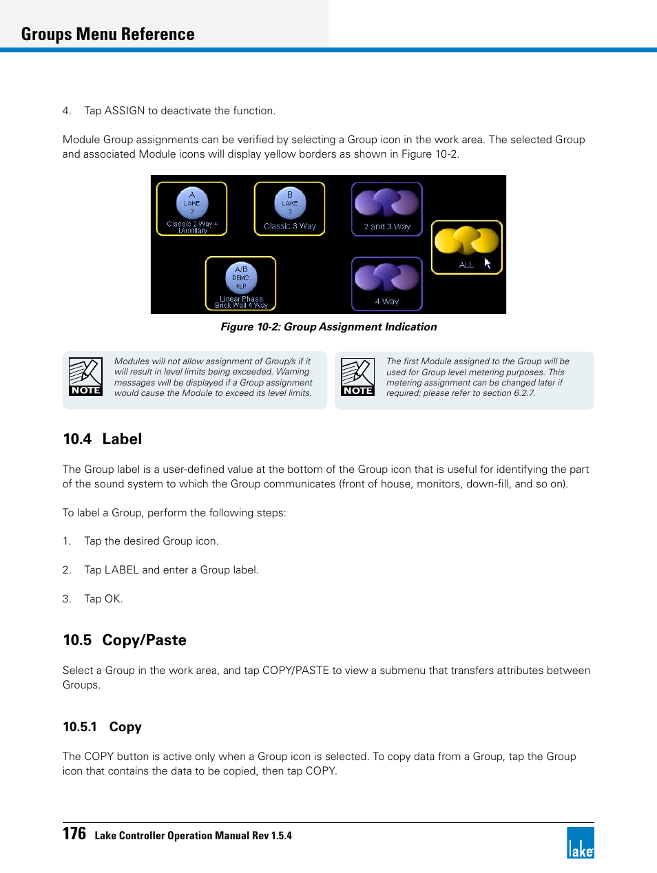 4 label, 5 copy/paste, 4 label 10.5 copy/paste | Groups menu reference | Lab.gruppen PLM 20K44 User Manual | Page 181 / 314