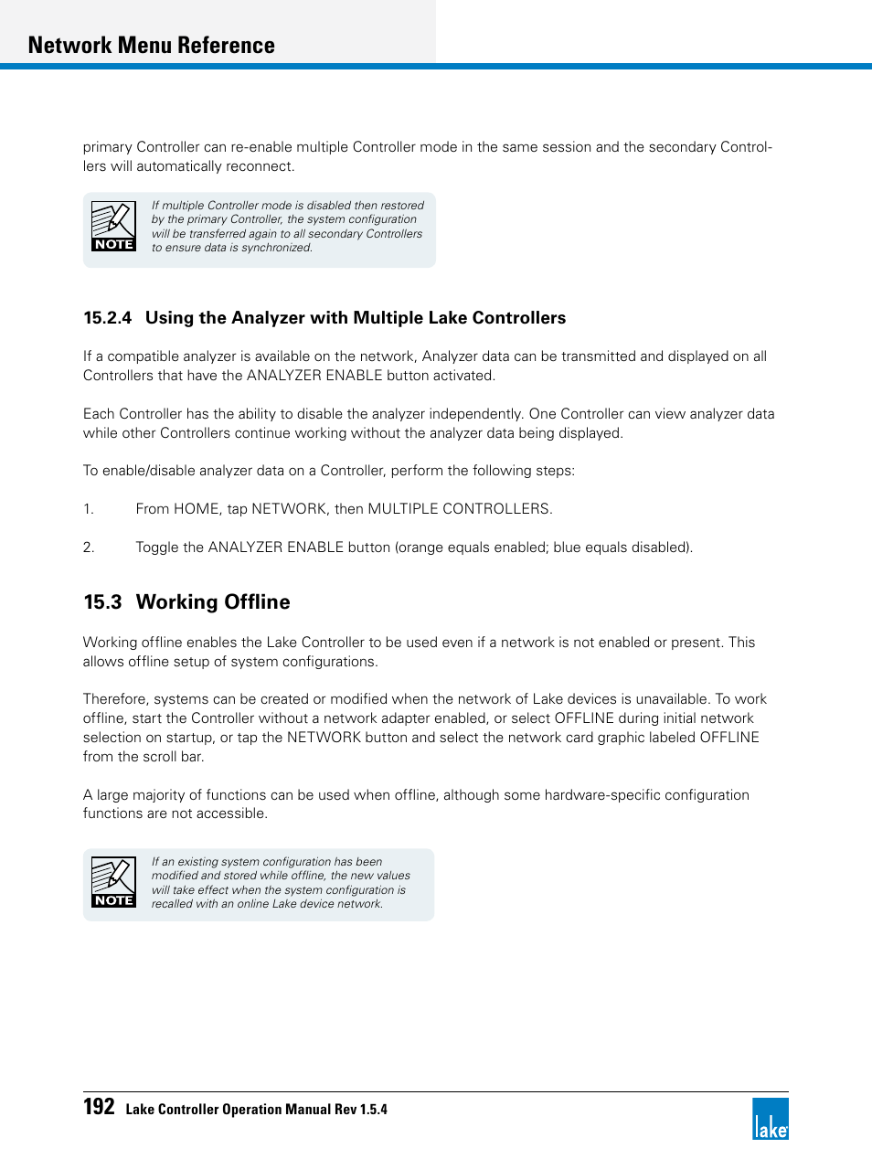 3 working offline, Network menu reference | Lab.gruppen PLM 20K44 User Manual | Page 197 / 314