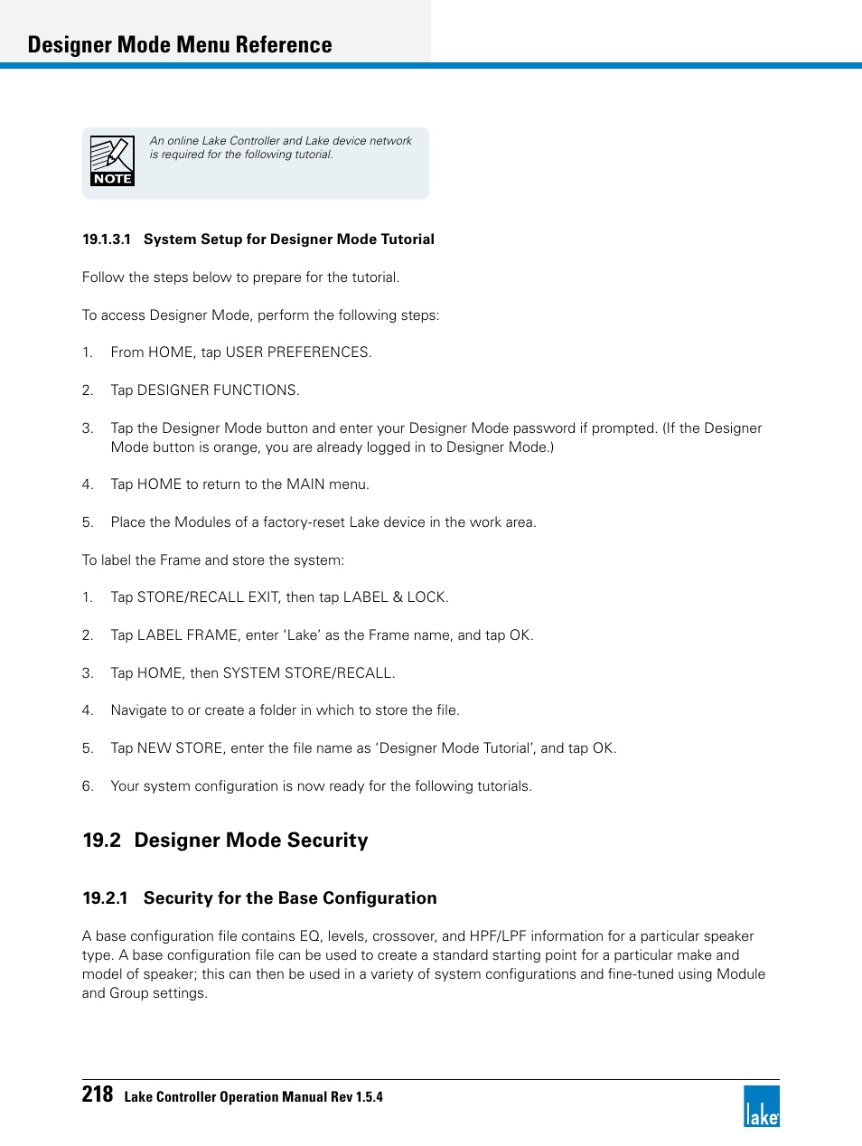 2 designer mode security, Designer mode menu reference | Lab.gruppen PLM 20K44 User Manual | Page 223 / 314