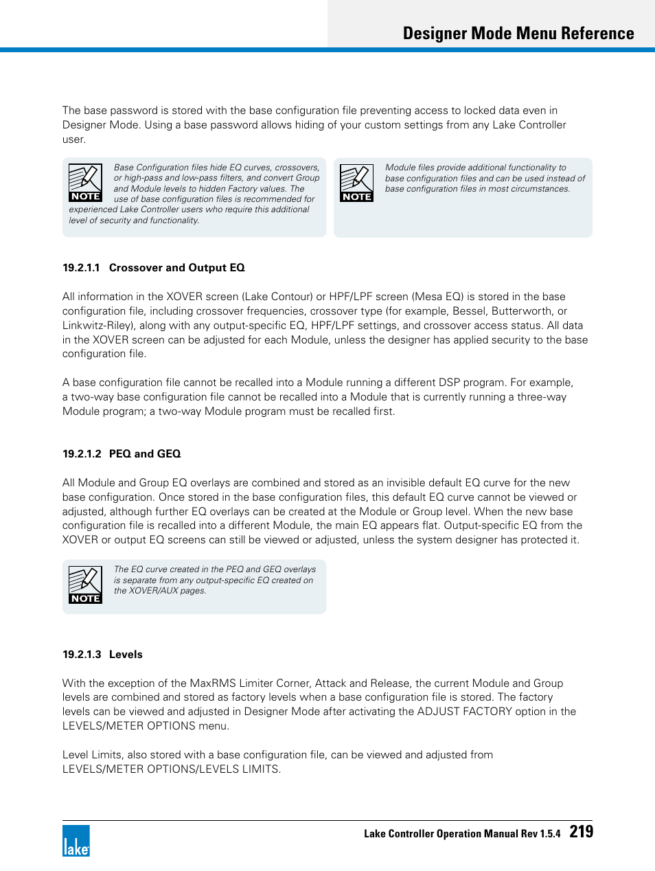 Designer mode menu reference 219 | Lab.gruppen PLM 20K44 User Manual | Page 224 / 314