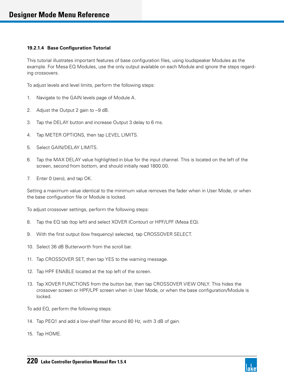 Designer mode menu reference | Lab.gruppen PLM 20K44 User Manual | Page 225 / 314