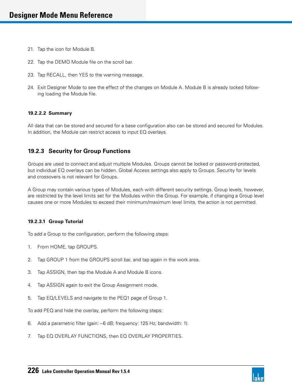 Designer mode menu reference | Lab.gruppen PLM 20K44 User Manual | Page 231 / 314
