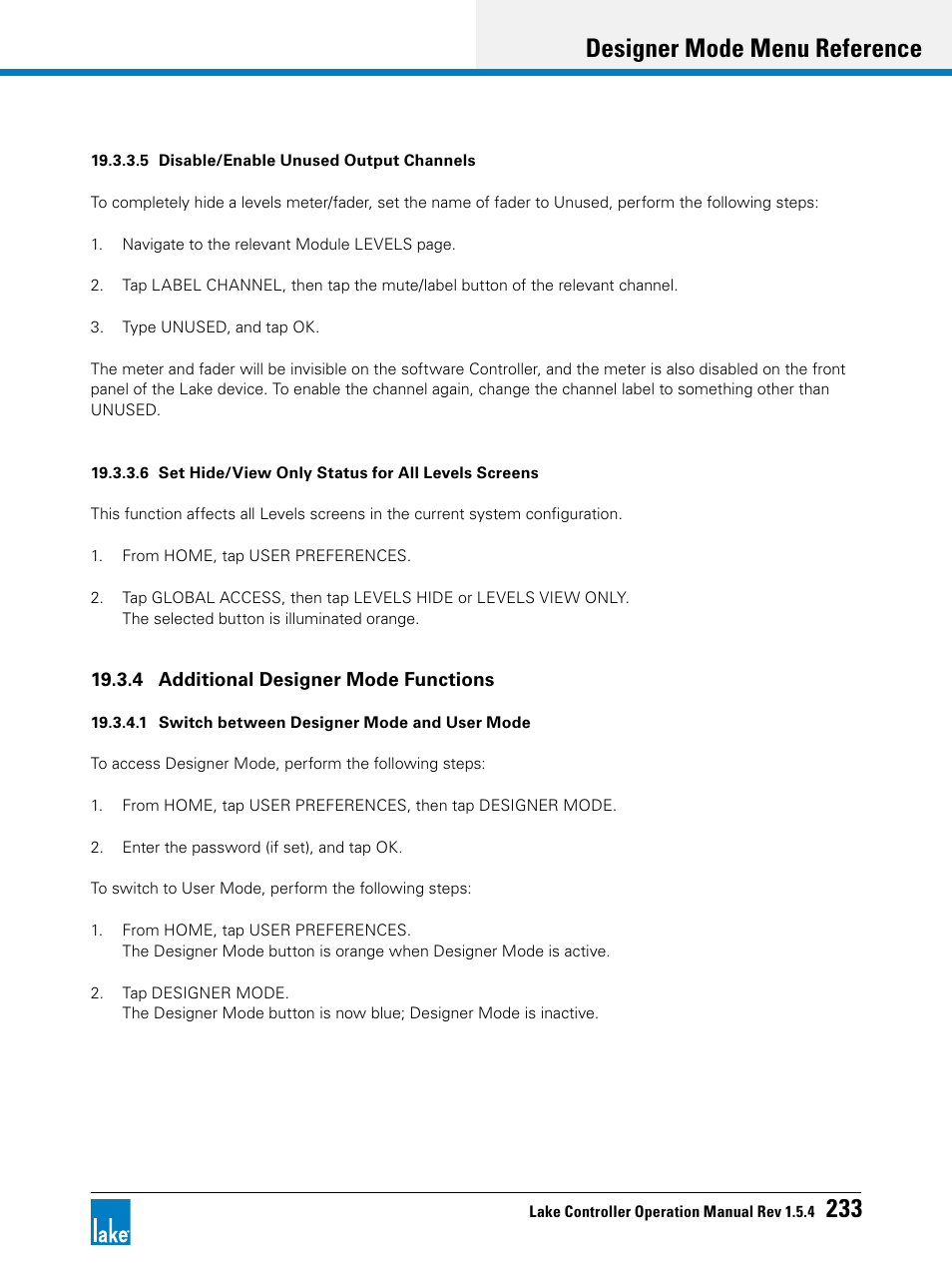 Designer mode menu reference 233 | Lab.gruppen PLM 20K44 User Manual | Page 238 / 314