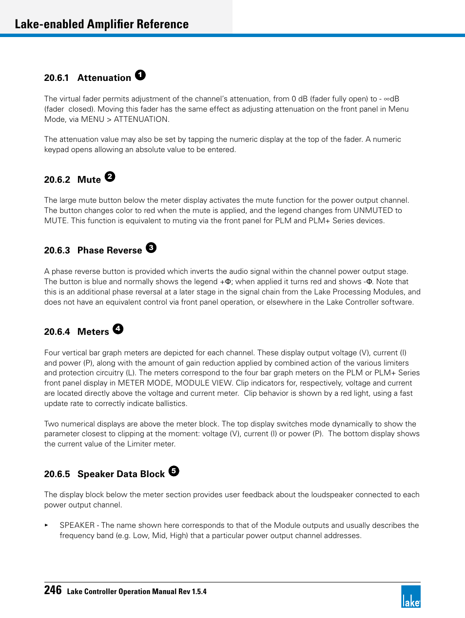 Lake-enabled amplifier reference | Lab.gruppen PLM 20K44 User Manual | Page 251 / 314