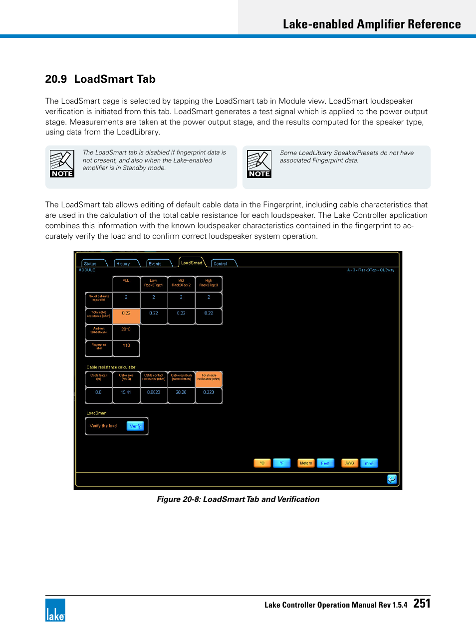9 loadsmart tab, Lake-enabled amplifier reference 251 | Lab.gruppen PLM 20K44 User Manual | Page 256 / 314