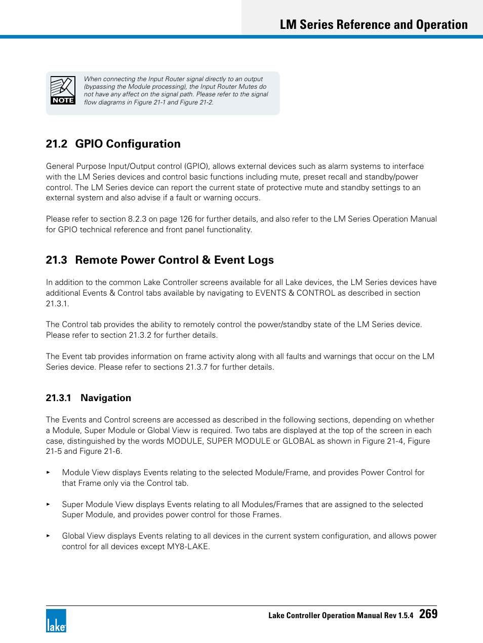 2 gpio configuration, 3 remote power control & event logs, Lm series reference and operation 269 | Lab.gruppen PLM 20K44 User Manual | Page 274 / 314