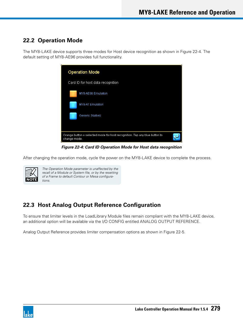 2 operation mode, 3 host analog output reference configuration, My8-lake reference and operation 279 | Lab.gruppen PLM 20K44 User Manual | Page 284 / 314
