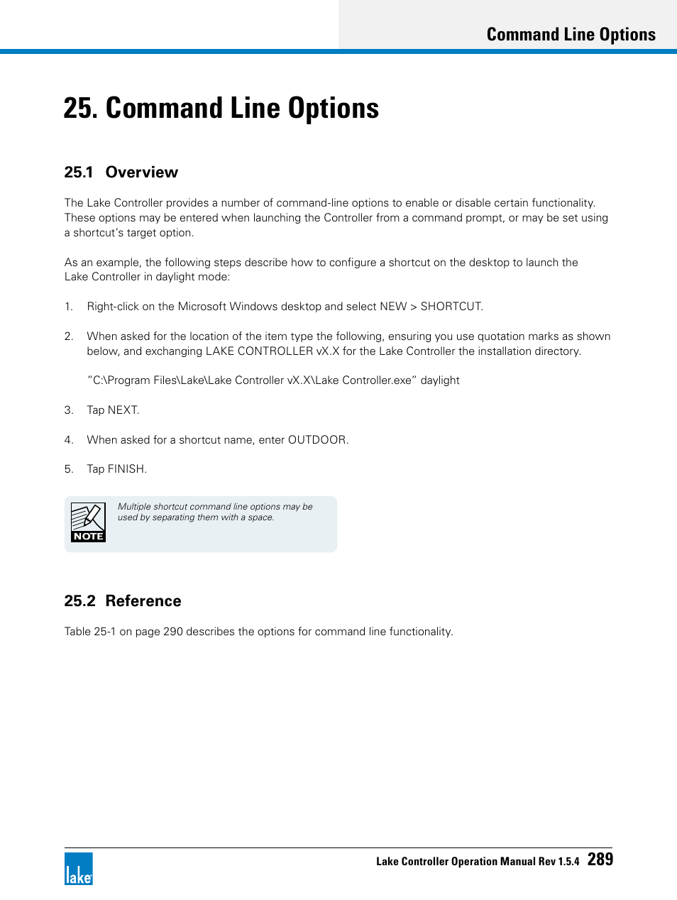 Command line options, 1 overview, 2 reference | 1 overview 25.2 reference, Chapter 25, command line options, p, Command line options 289 | Lab.gruppen PLM 20K44 User Manual | Page 294 / 314