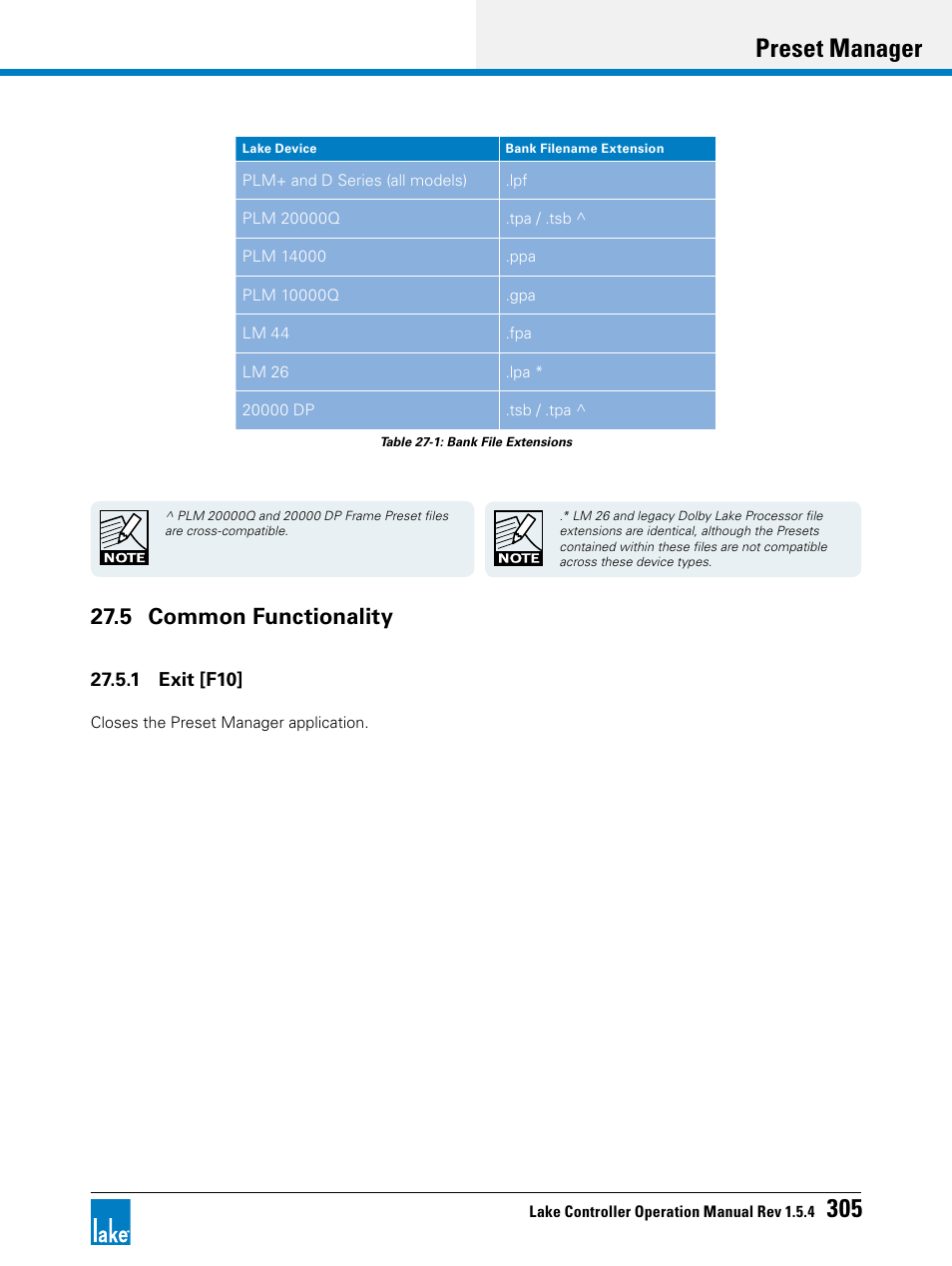 5 common functionality, Preset manager 305 | Lab.gruppen PLM 20K44 User Manual | Page 310 / 314