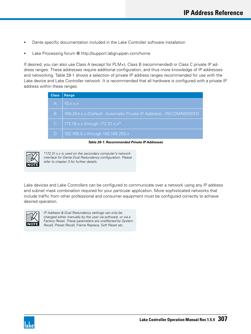 Ip address reference 307 | Lab.gruppen PLM 20K44 User Manual | Page 312 / 314