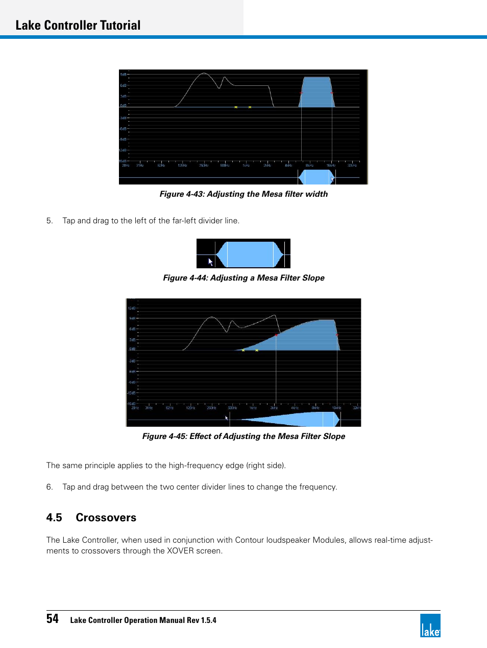 5 crossovers, Lake controller tutorial | Lab.gruppen PLM 20K44 User Manual | Page 59 / 314