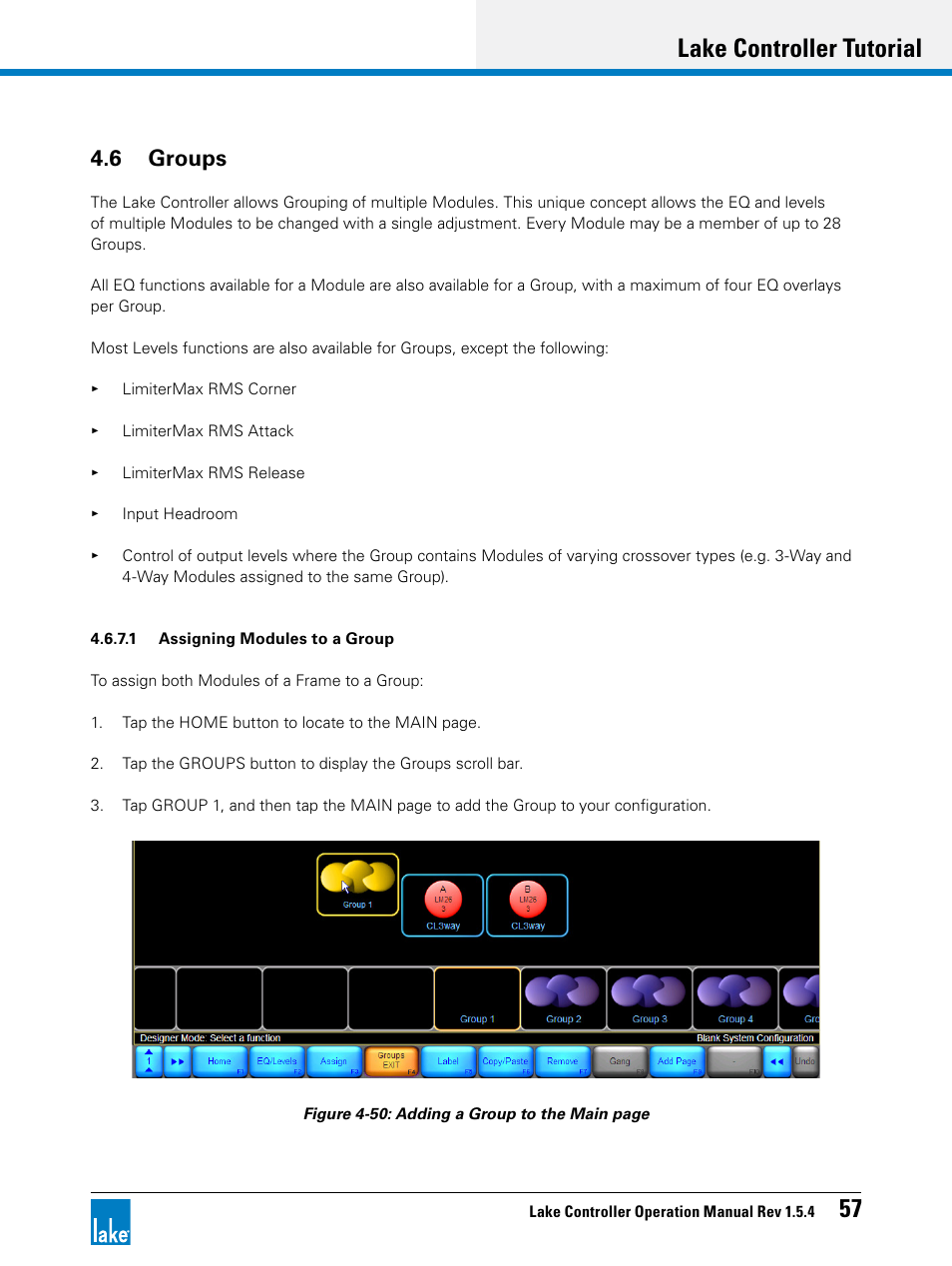 6 groups, Lake controller tutorial 57 | Lab.gruppen PLM 20K44 User Manual | Page 62 / 314