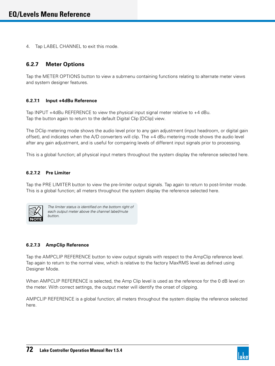 Eq/levels menu reference | Lab.gruppen PLM 20K44 User Manual | Page 77 / 314