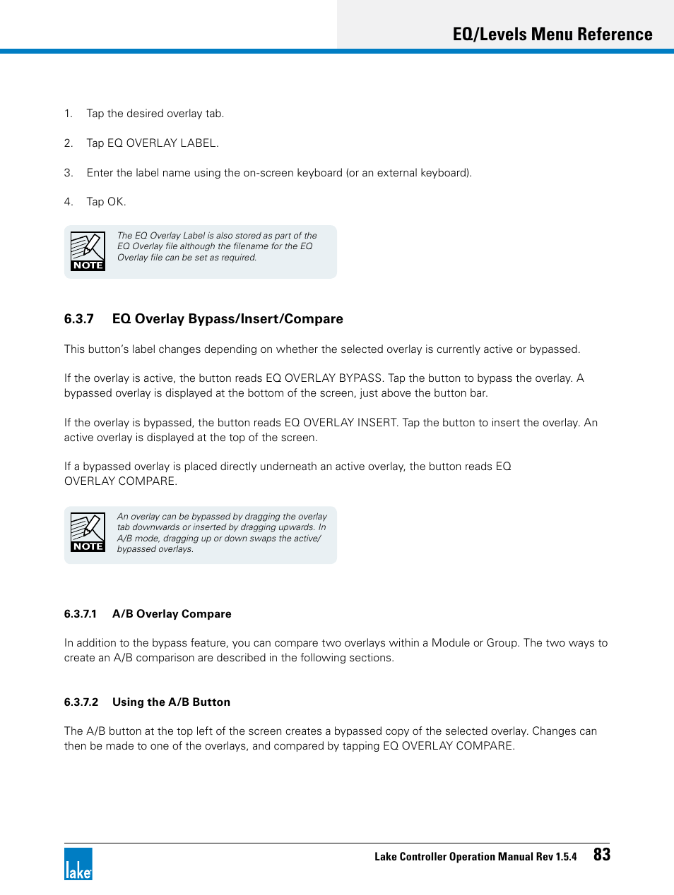 Eq/levels menu reference 83 | Lab.gruppen PLM 20K44 User Manual | Page 88 / 314