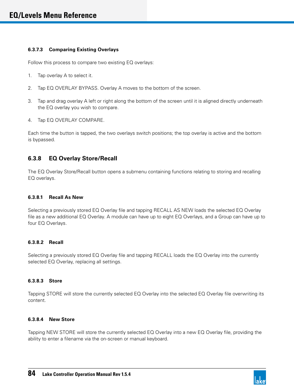 Eq/levels menu reference | Lab.gruppen PLM 20K44 User Manual | Page 89 / 314