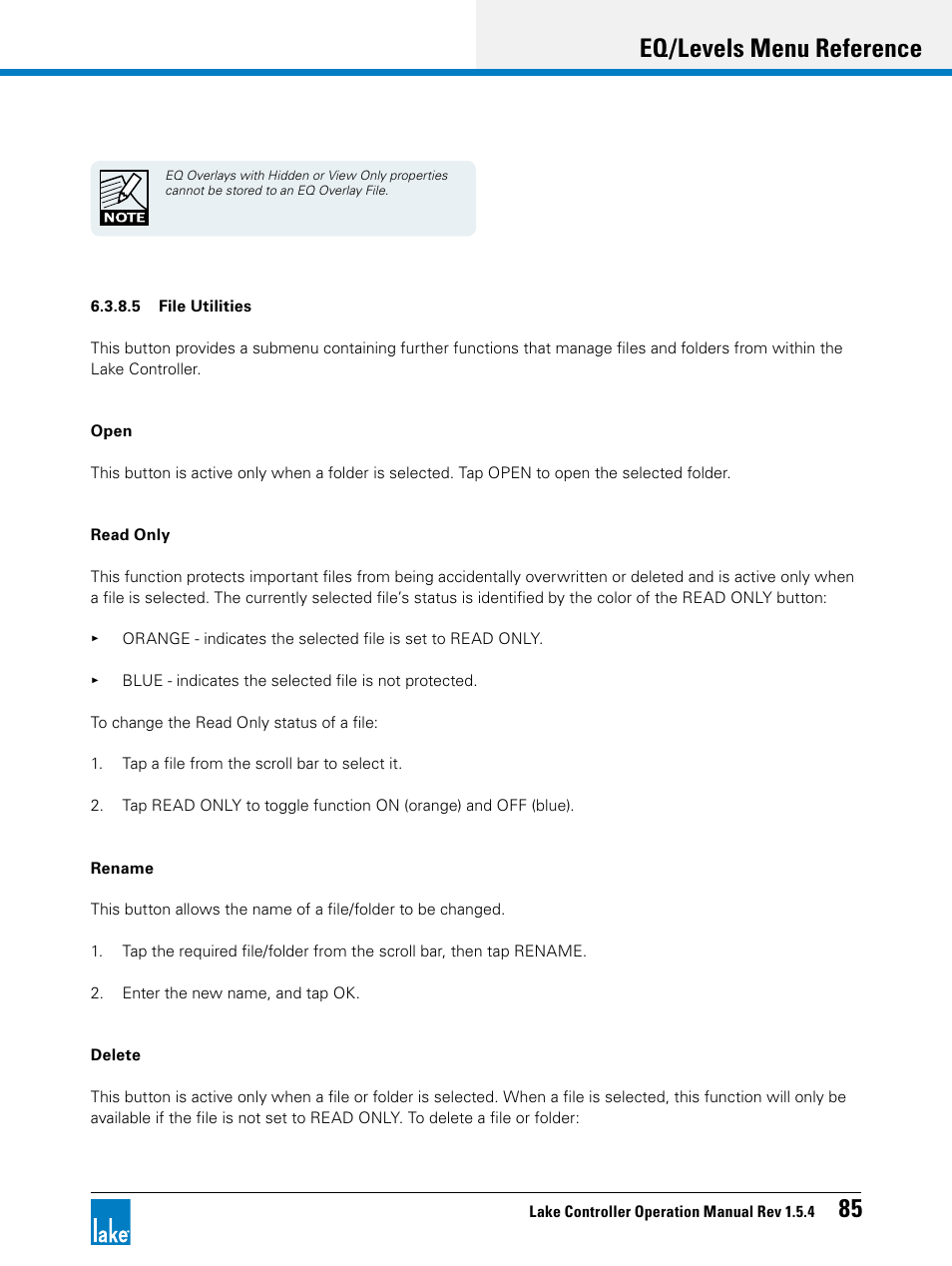 Eq/levels menu reference 85 | Lab.gruppen PLM 20K44 User Manual | Page 90 / 314