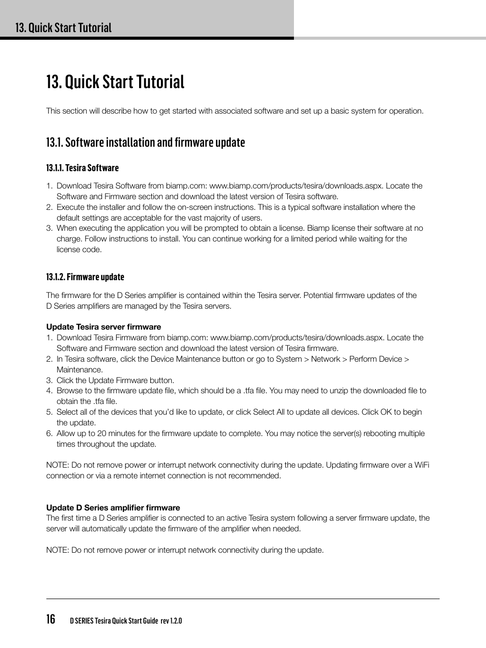 Quick start tutorial, Quick start tutorial 16, Software installation and firmware update | Lab.gruppen D Series 80:4T/Ta User Manual | Page 16 / 28