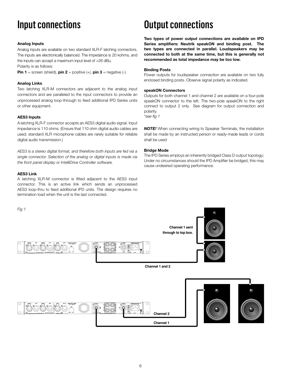 Input connections, Output connections | Lab.gruppen IPD 2400 User Manual | Page 6 / 52