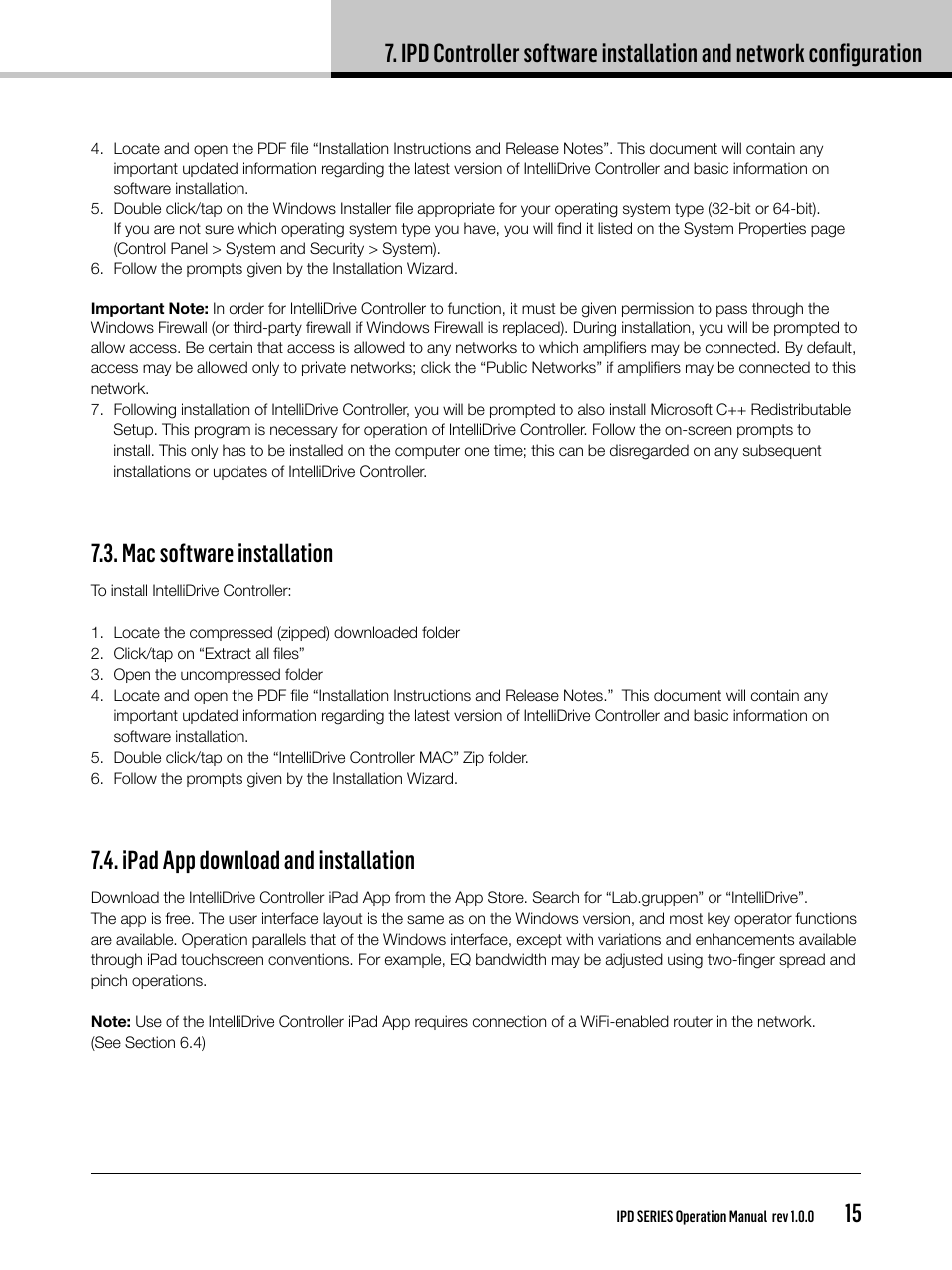 Mac software installation, Ipad app download and installation | Lab.gruppen IPD 2400 User Manual | Page 15 / 36