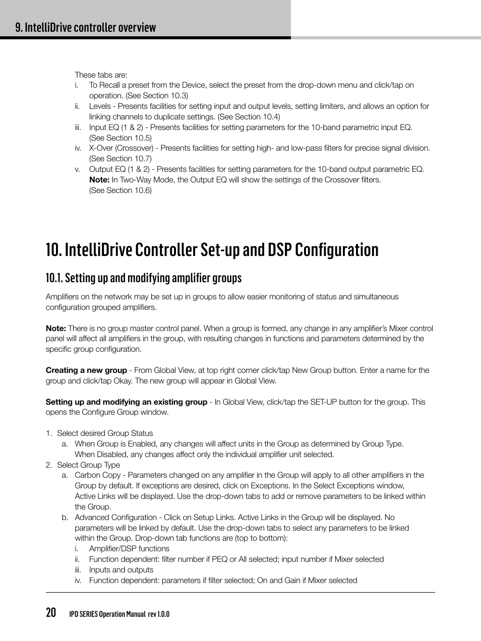 Setting up and modifying amplifier groups, Intellidrive controller overview | Lab.gruppen IPD 2400 User Manual | Page 20 / 36