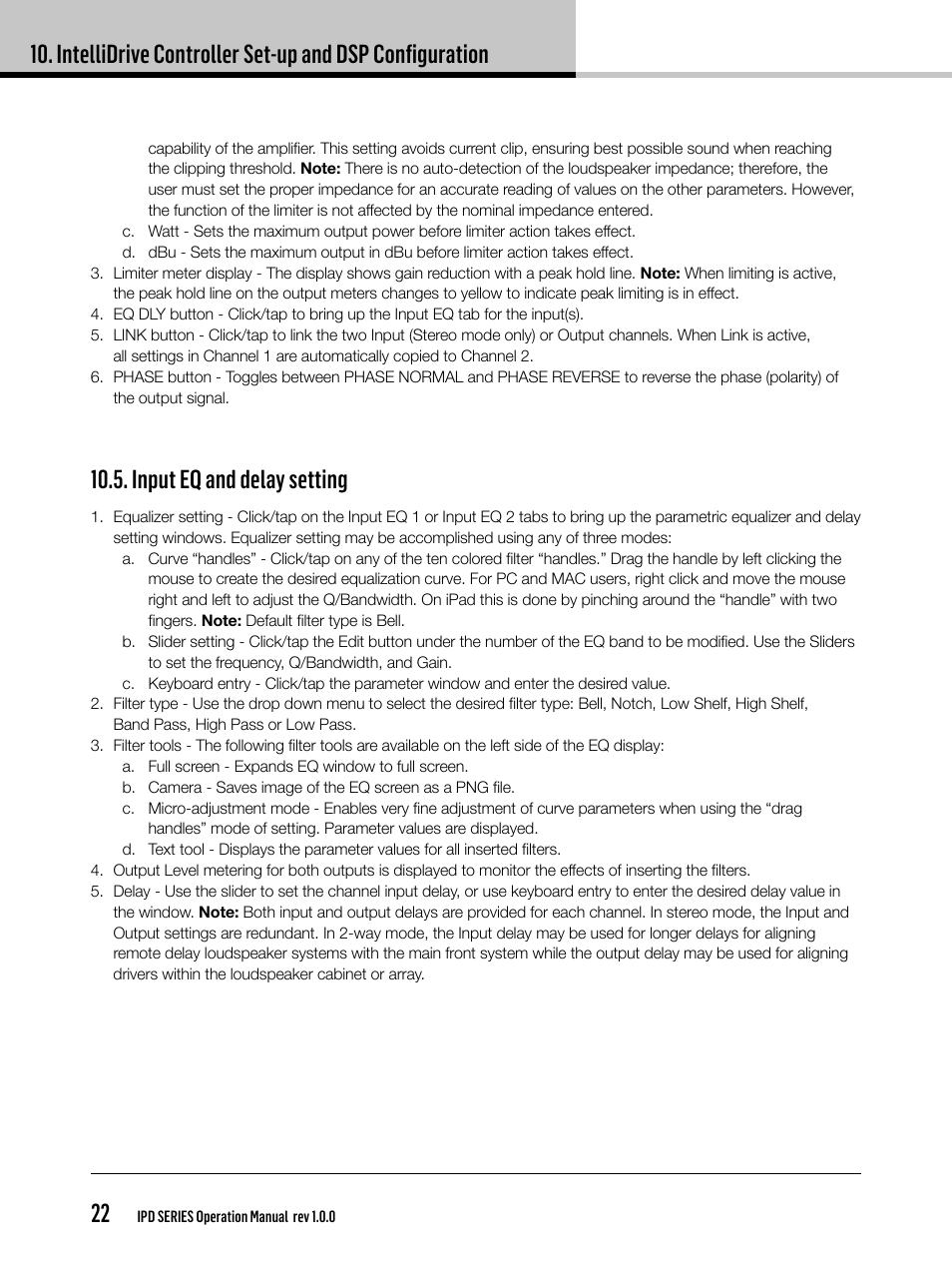 Input eq and delay setting | Lab.gruppen IPD 2400 User Manual | Page 22 / 36