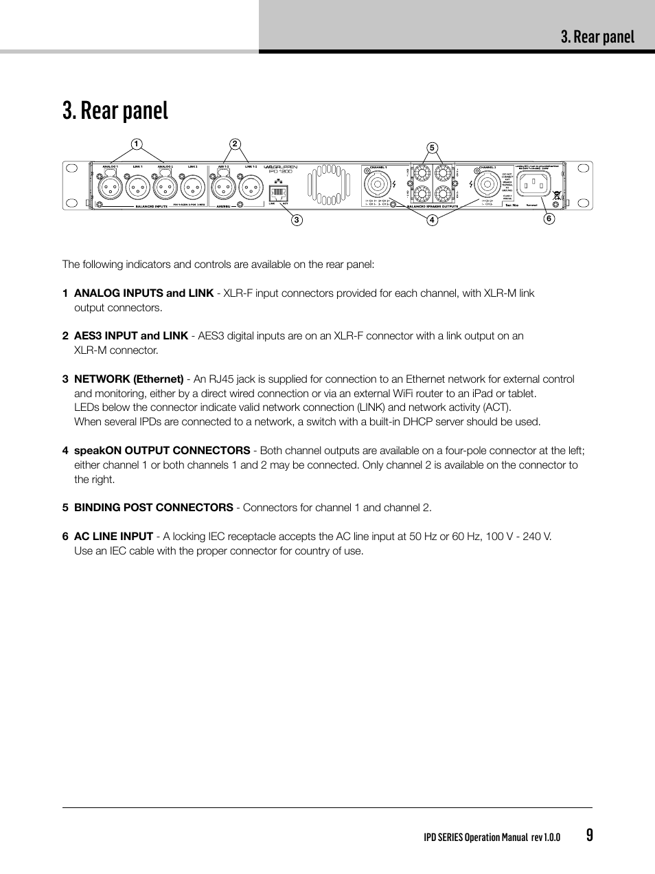 Rear panel | Lab.gruppen IPD 2400 User Manual | Page 9 / 36