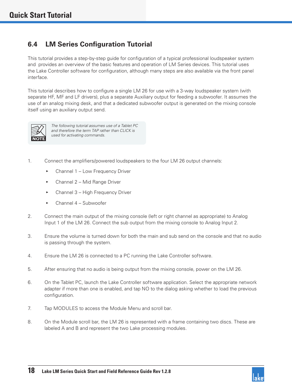 4 lm series configuration tutorial, 18 quick start tutorial | Lab.gruppen LM 44 User Manual | Page 24 / 34