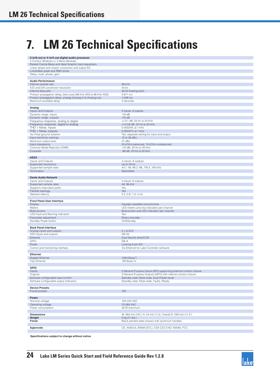 Lm 26 technical specifications, 24 lm 26 technical specifications | Lab.gruppen LM 44 User Manual | Page 30 / 34