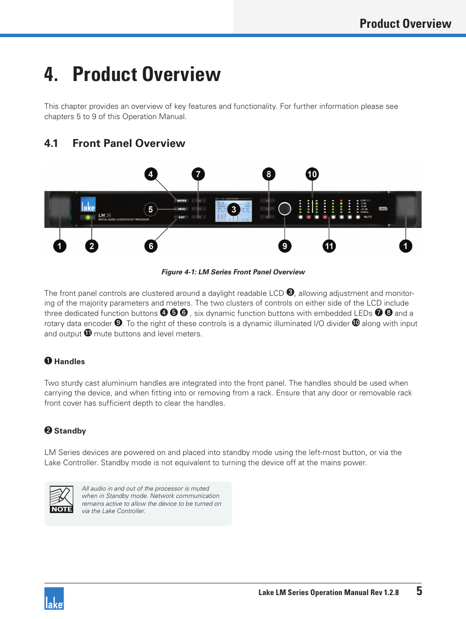 Product overview, 1 front panel overview, Product overview 5 | Lab.gruppen LM 44 User Manual | Page 11 / 71