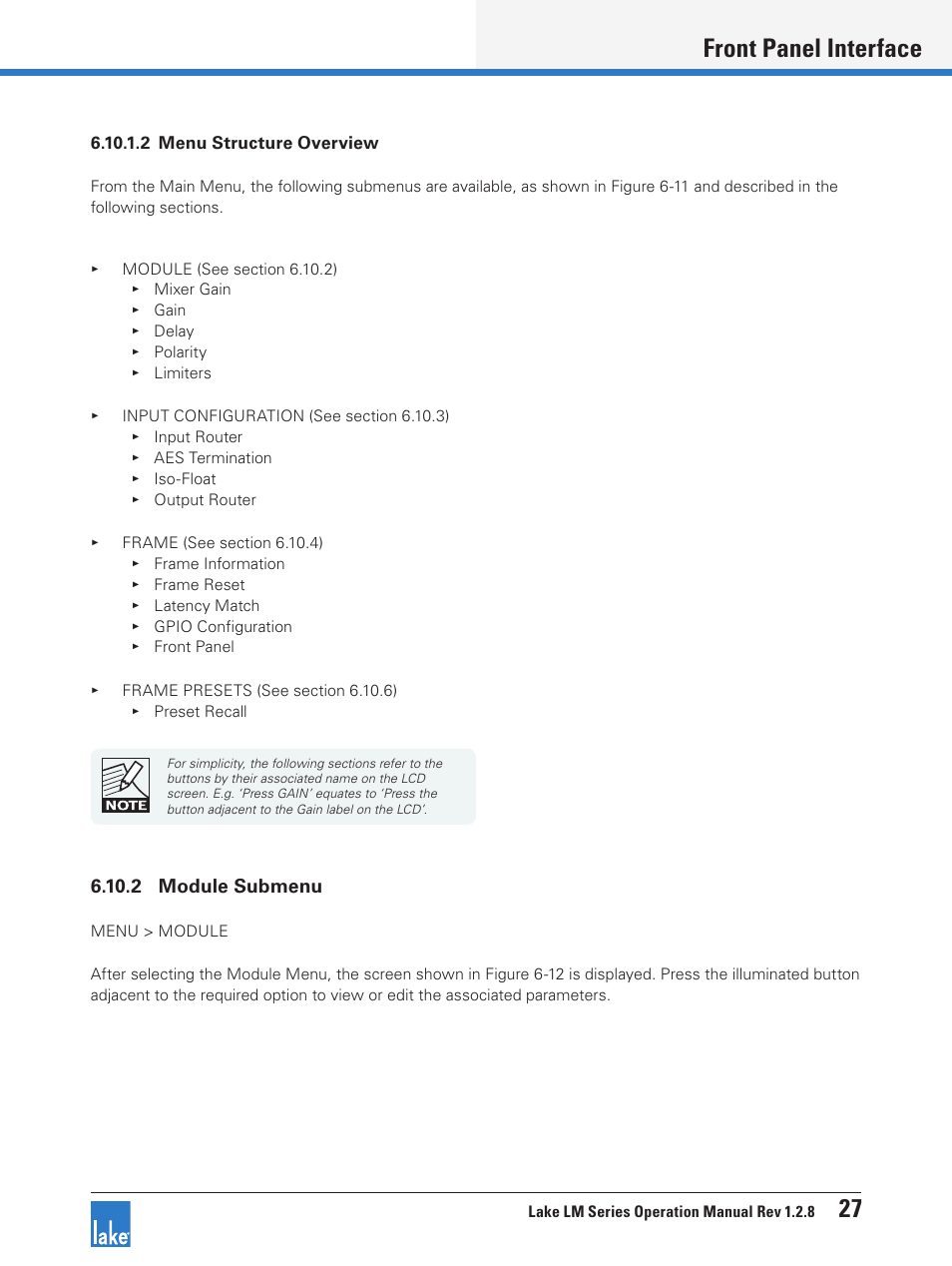 Front panel interface 27 | Lab.gruppen LM 44 User Manual | Page 33 / 71