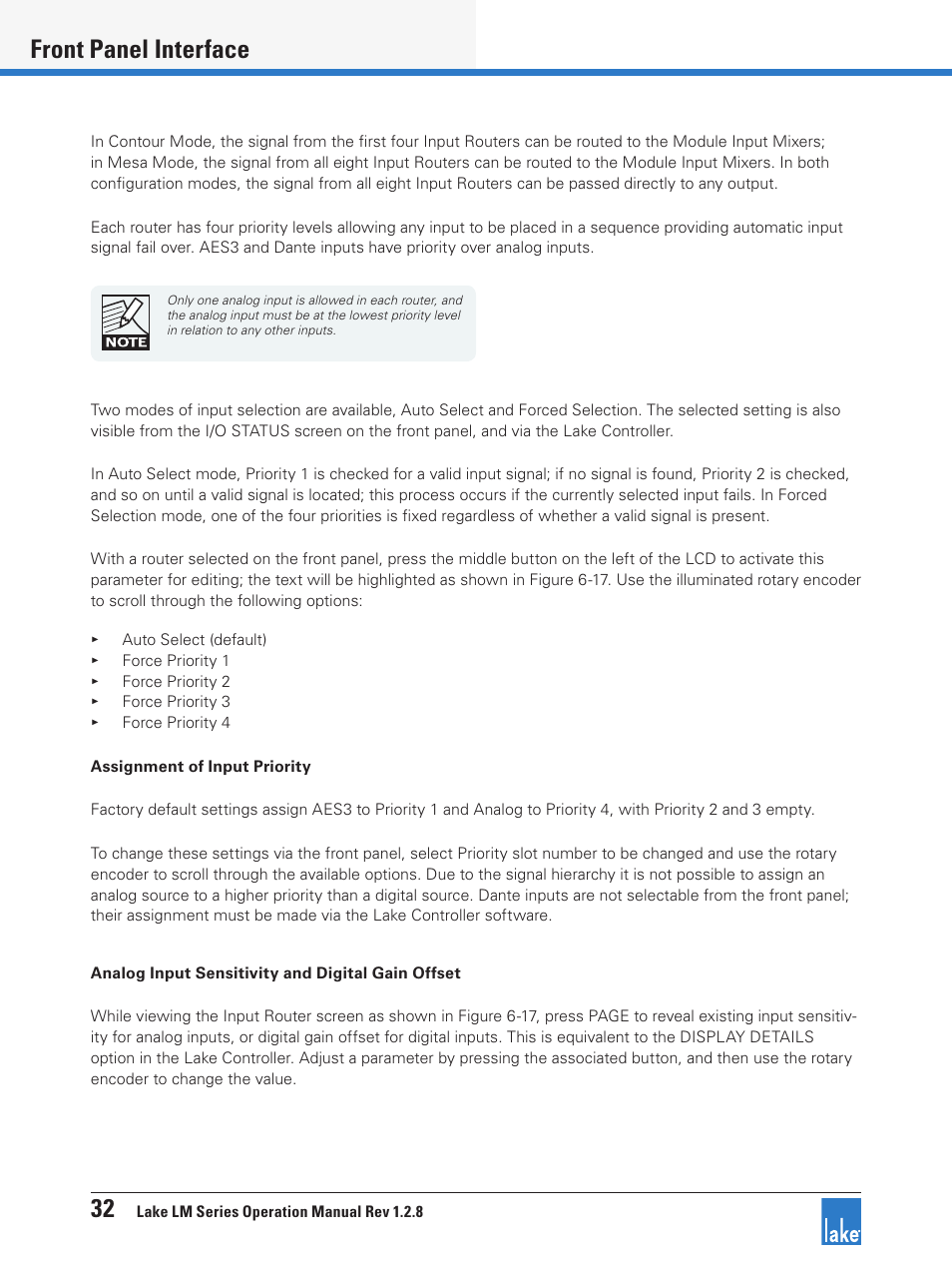 32 front panel interface | Lab.gruppen LM 44 User Manual | Page 38 / 71