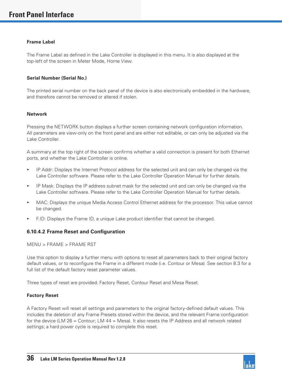 36 front panel interface | Lab.gruppen LM 44 User Manual | Page 42 / 71