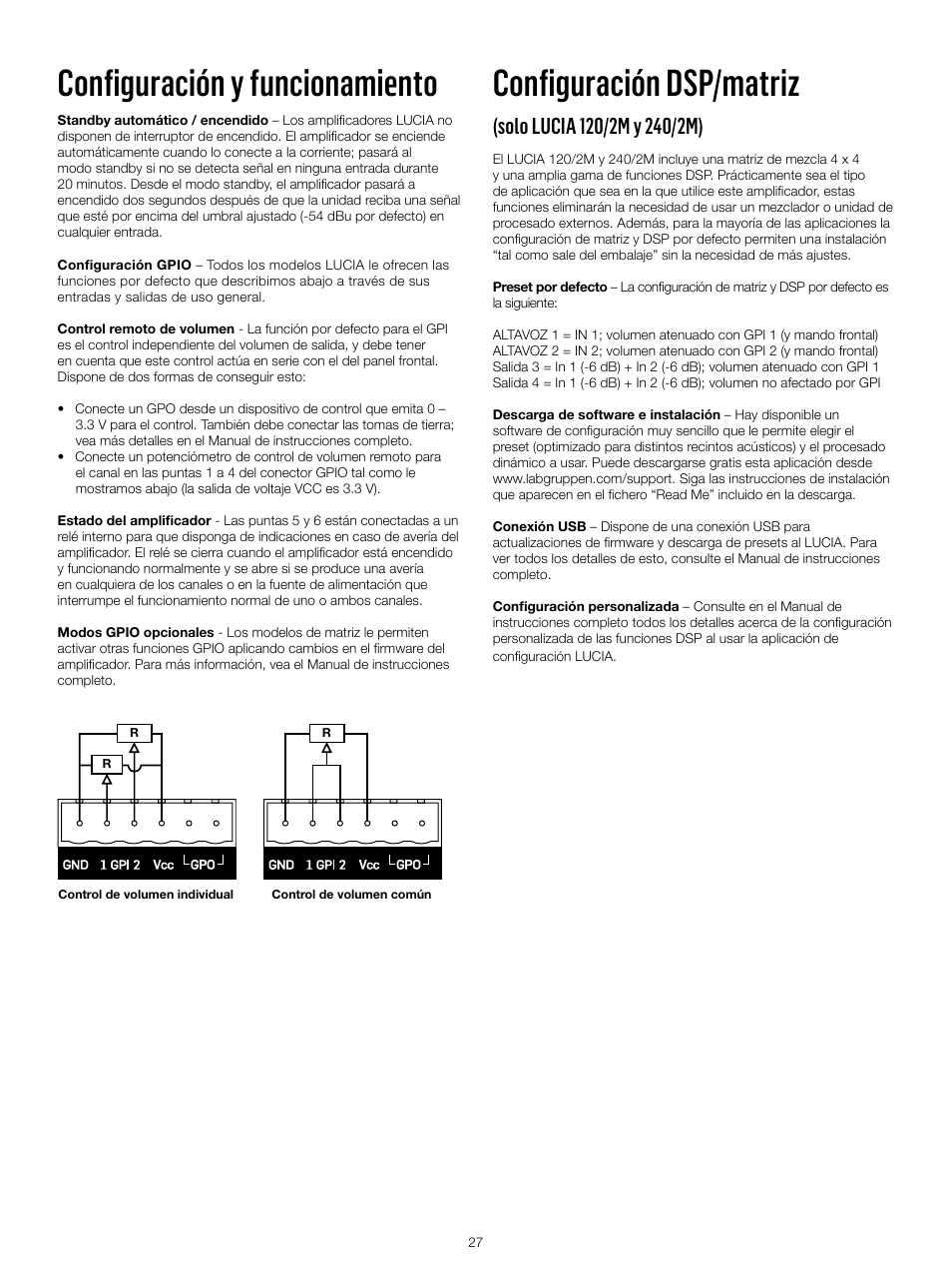 Configuración y funcionamiento, Configuración dsp/matriz | Lab.gruppen LUCIA 240/2M User Manual | Page 27 / 30