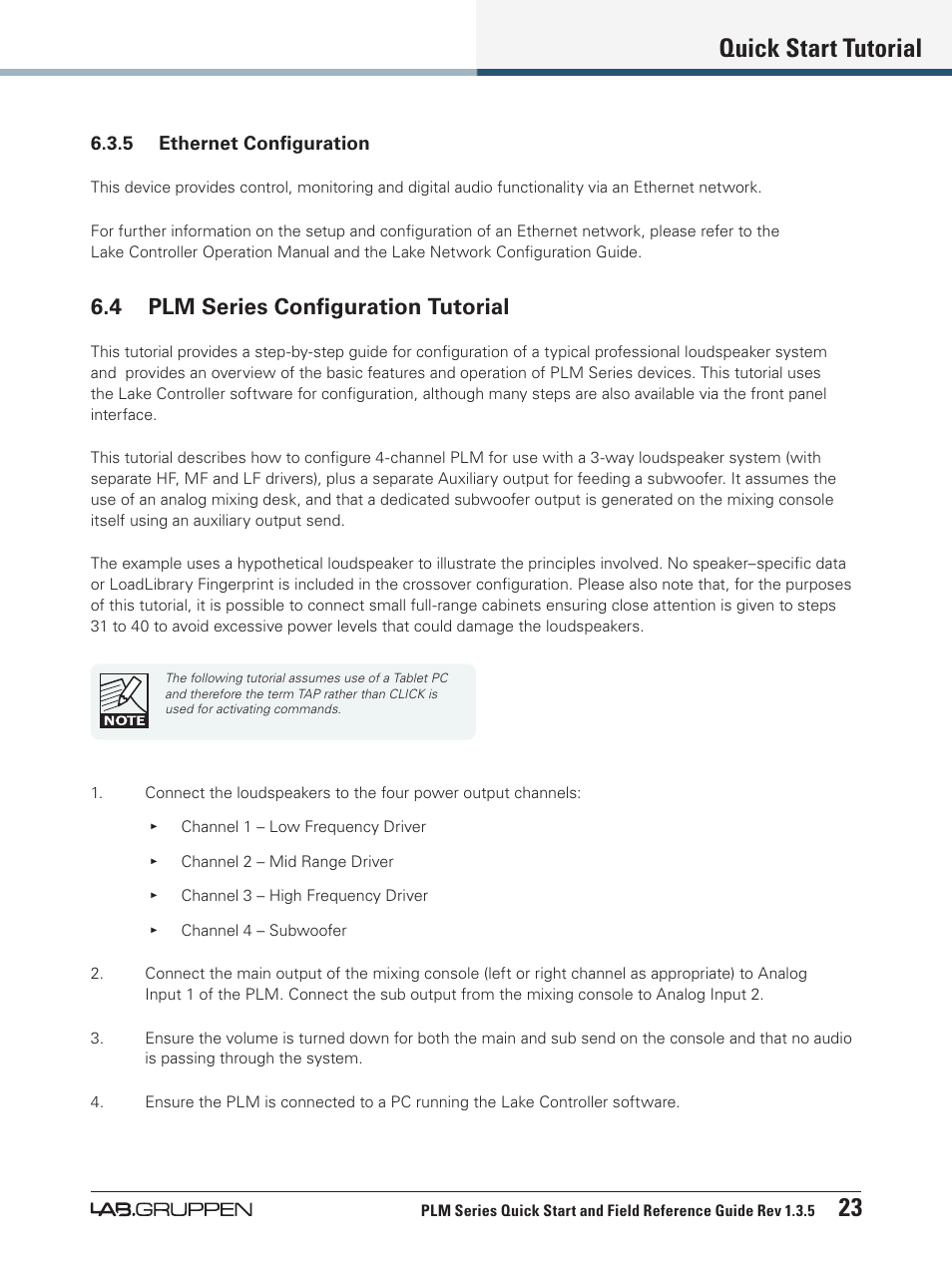 4 plm series configuration tutorial, Quick start tutorial 23 | Lab.gruppen PLM 20000Q User Manual | Page 29 / 38