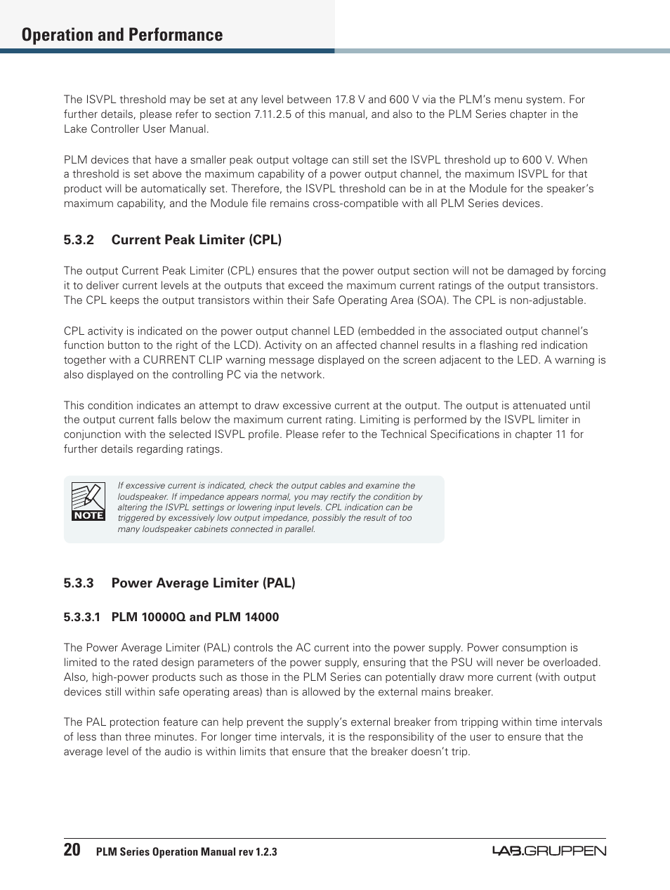 20 operation and performance | Lab.gruppen PLM 20000Q User Manual | Page 26 / 106