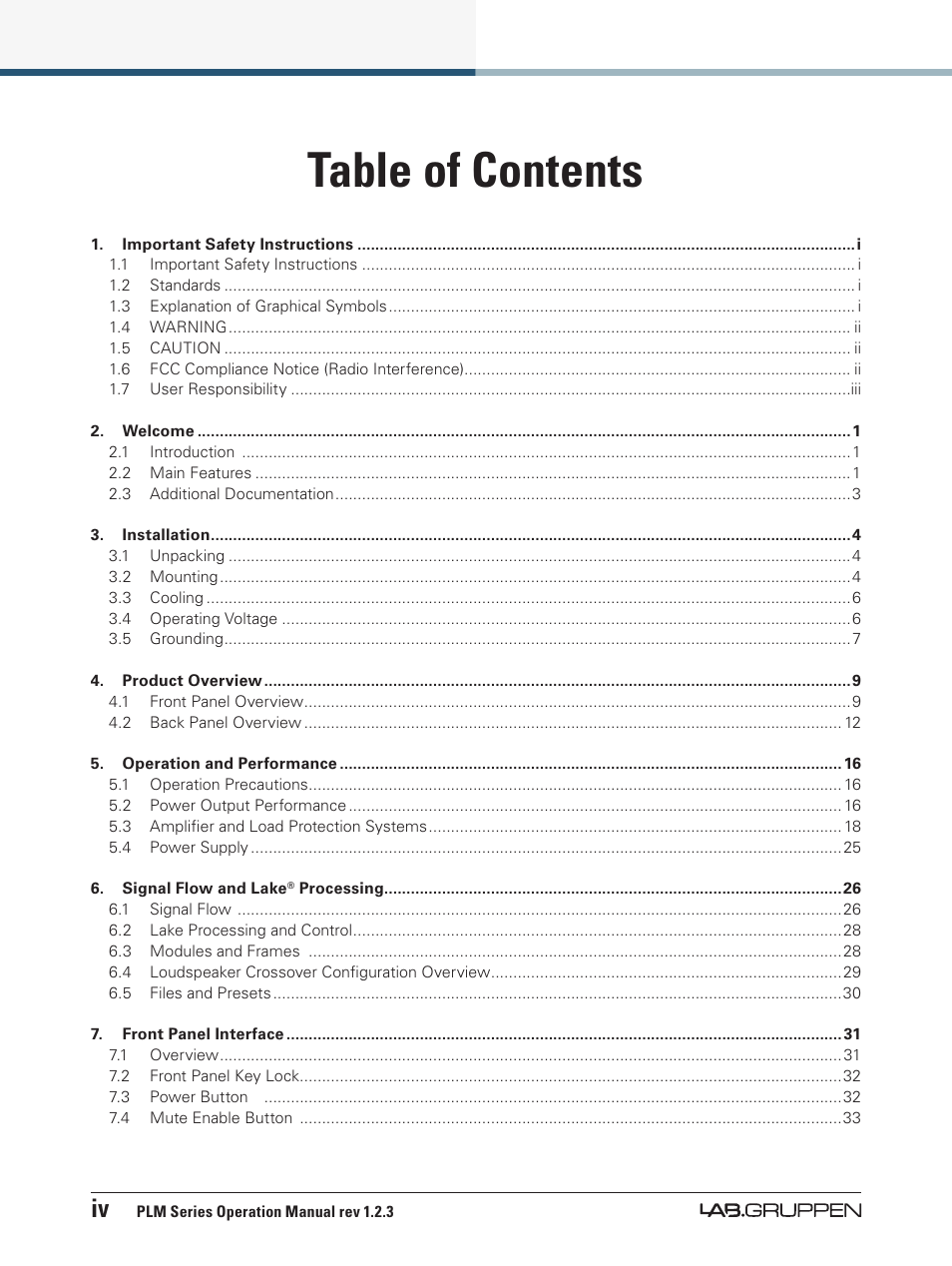 Lab.gruppen PLM 20000Q User Manual | Page 5 / 106