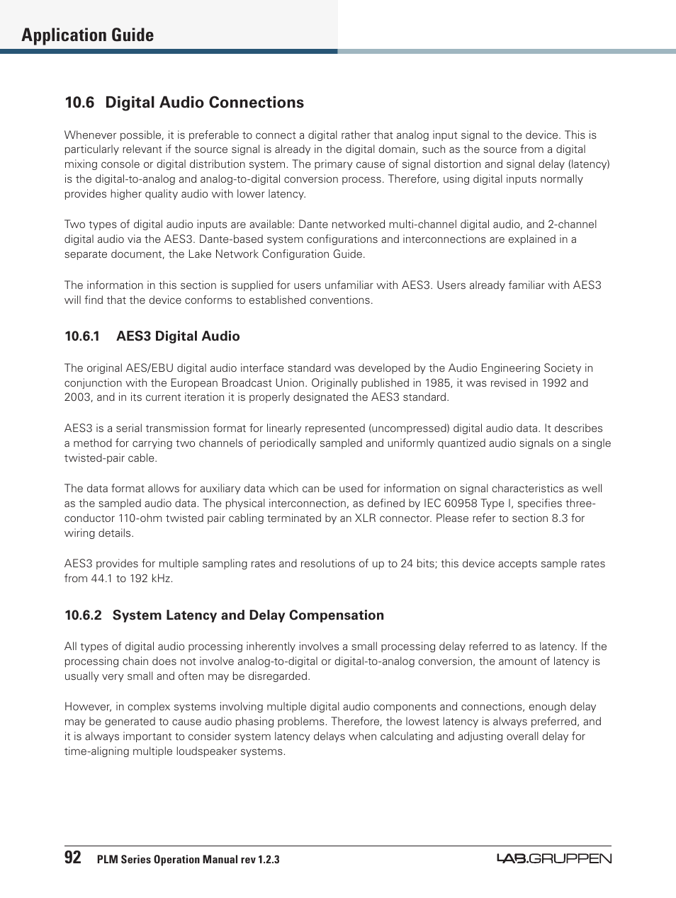 6 digital audio connections, 92 application guide | Lab.gruppen PLM 20000Q User Manual | Page 98 / 106