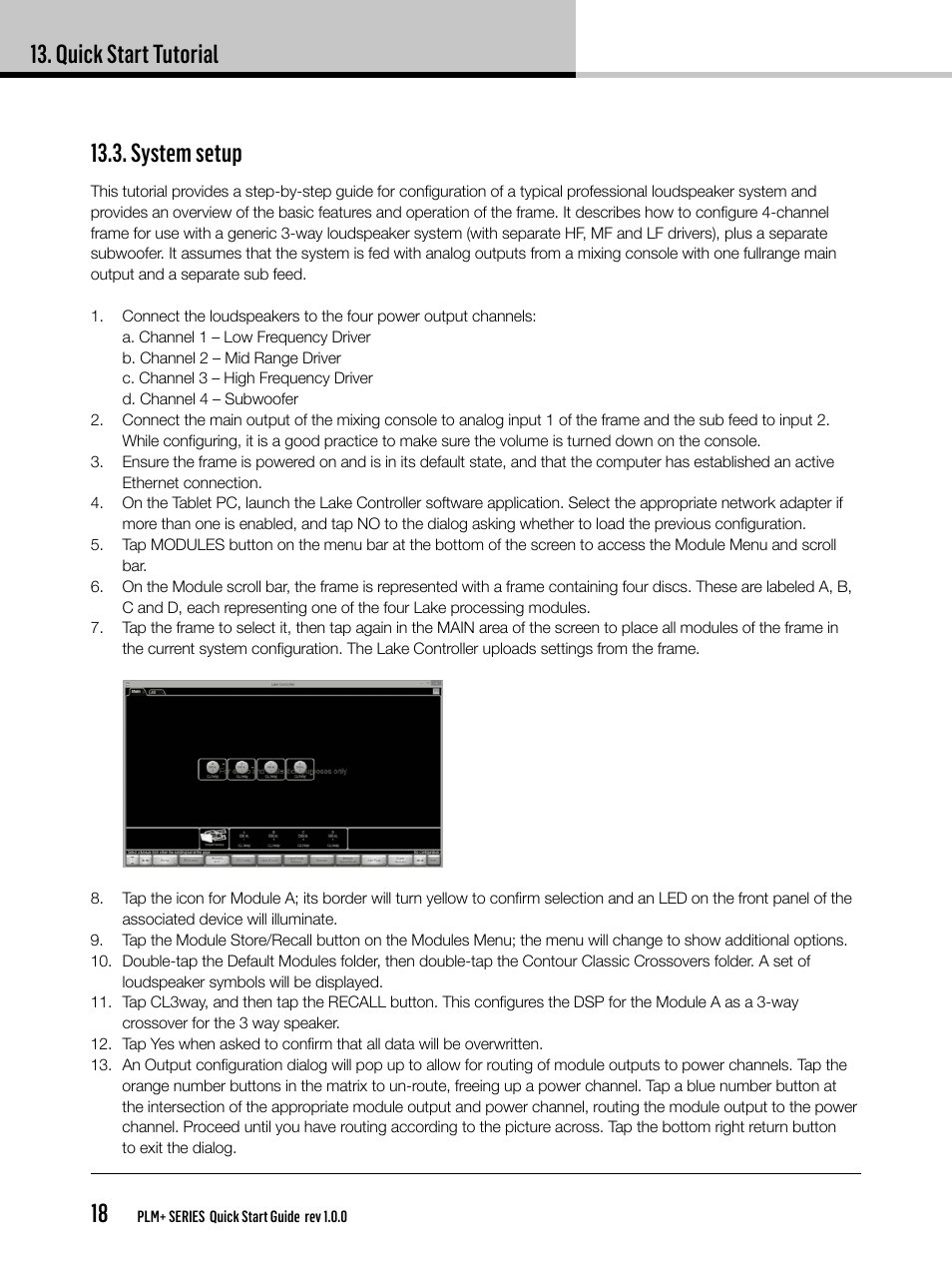 Quick start tutorial 18, System setup | Lab.gruppen PLM 20K44 User Manual | Page 18 / 32