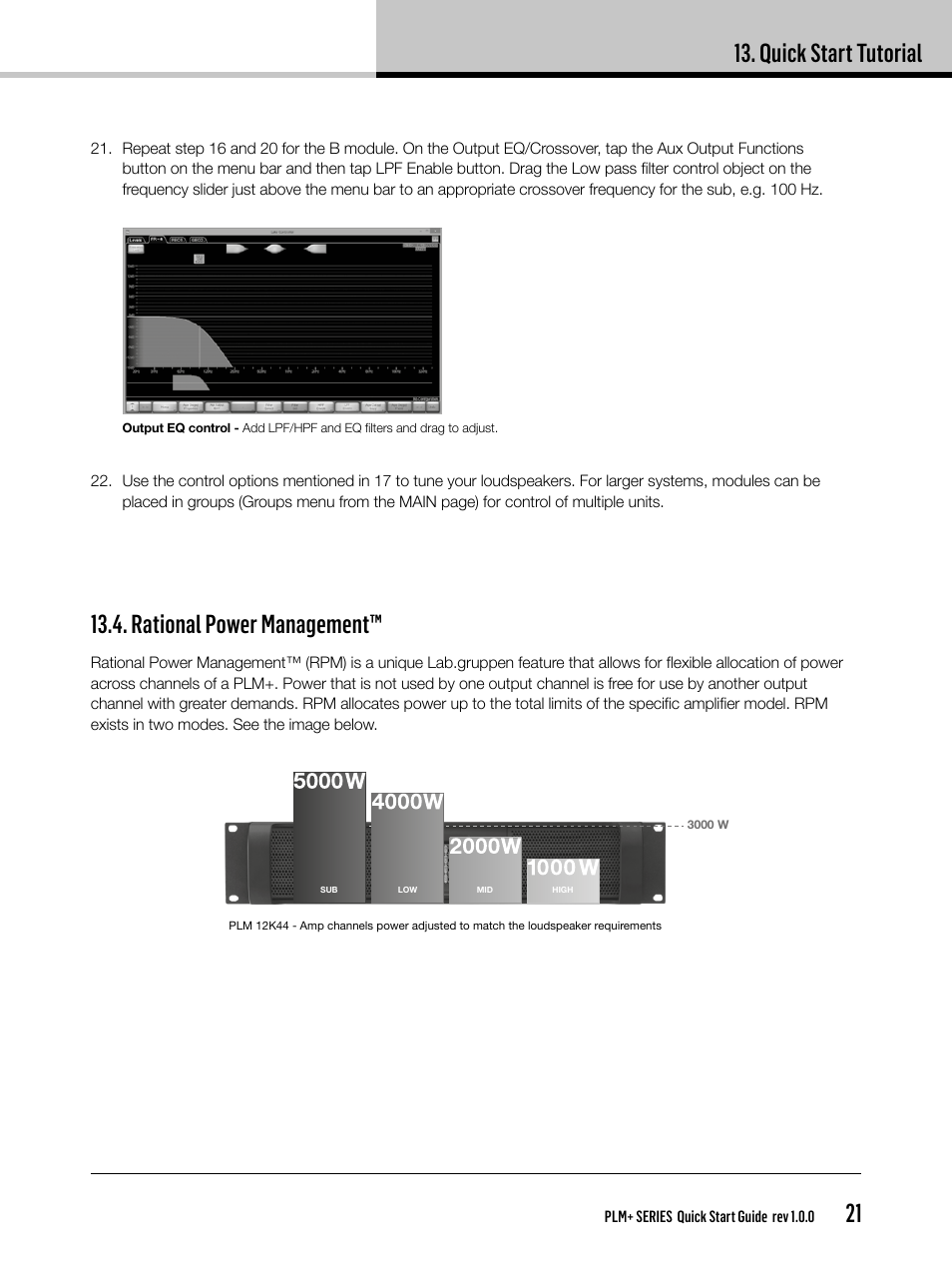 Quick start tutorial, Rational power management | Lab.gruppen PLM 20K44 User Manual | Page 21 / 32