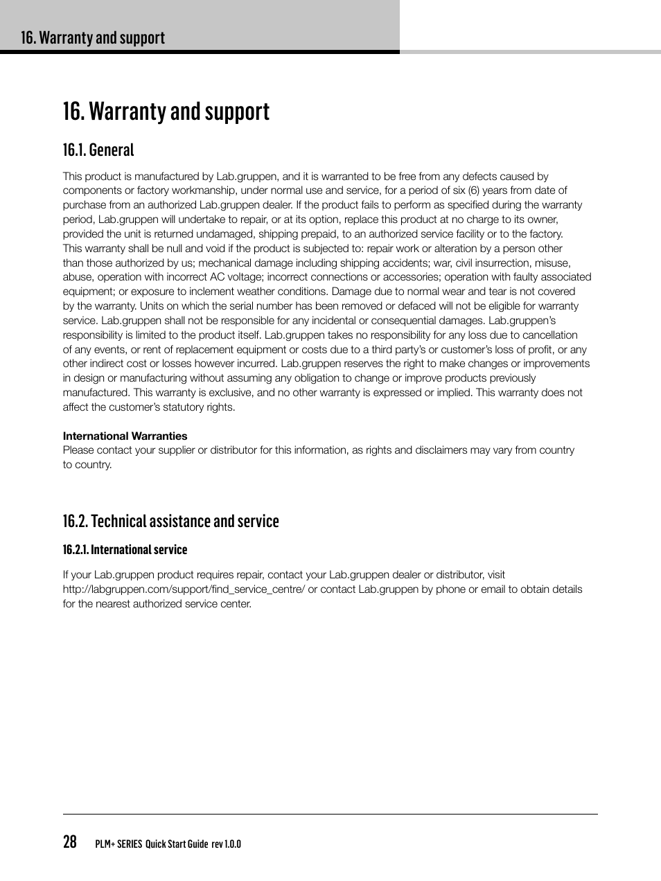 Warranty and support | Lab.gruppen PLM 20K44 User Manual | Page 28 / 32