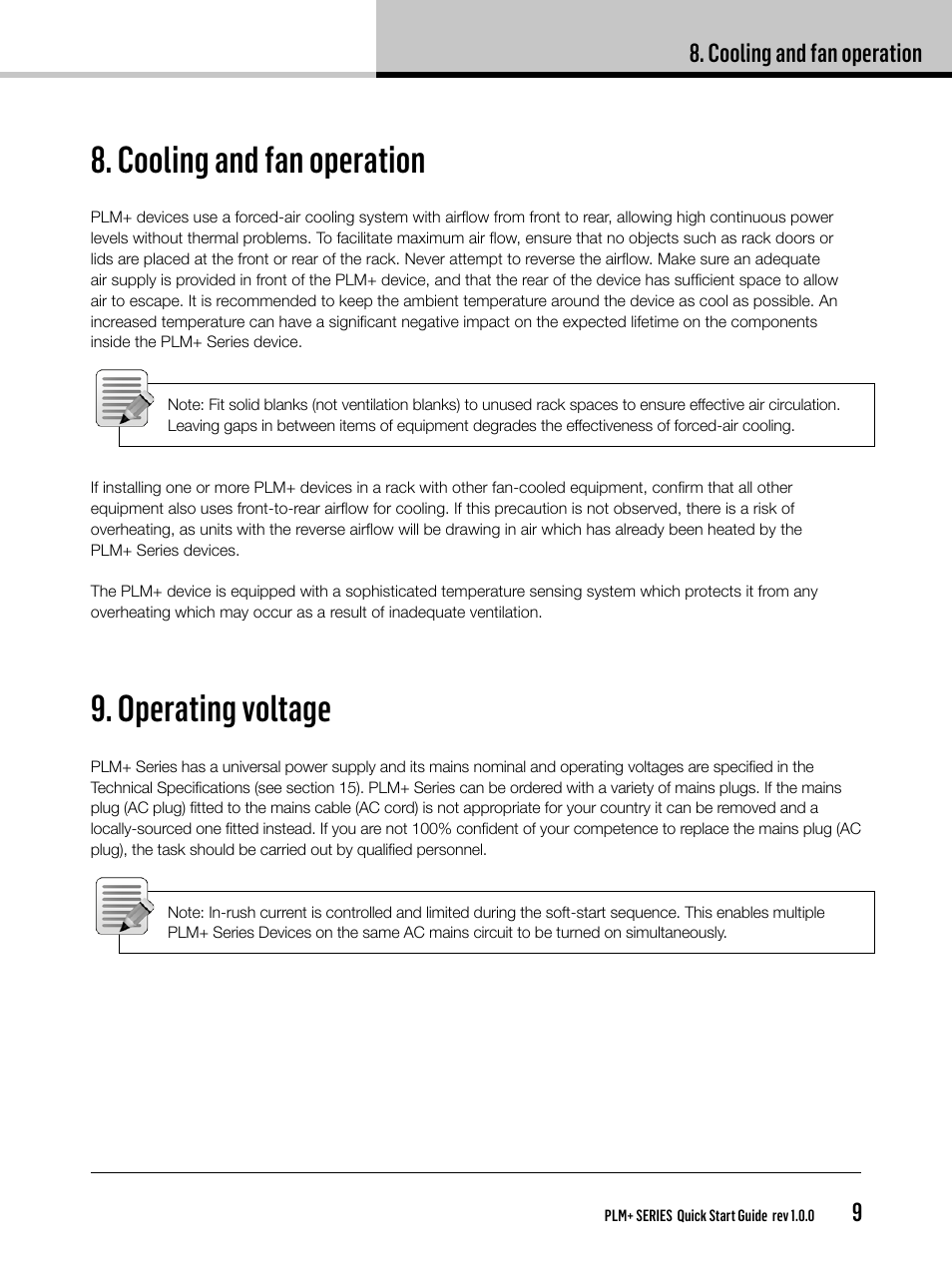 Operating voltage, Cooling and fan operation | Lab.gruppen PLM 20K44 User Manual | Page 9 / 32