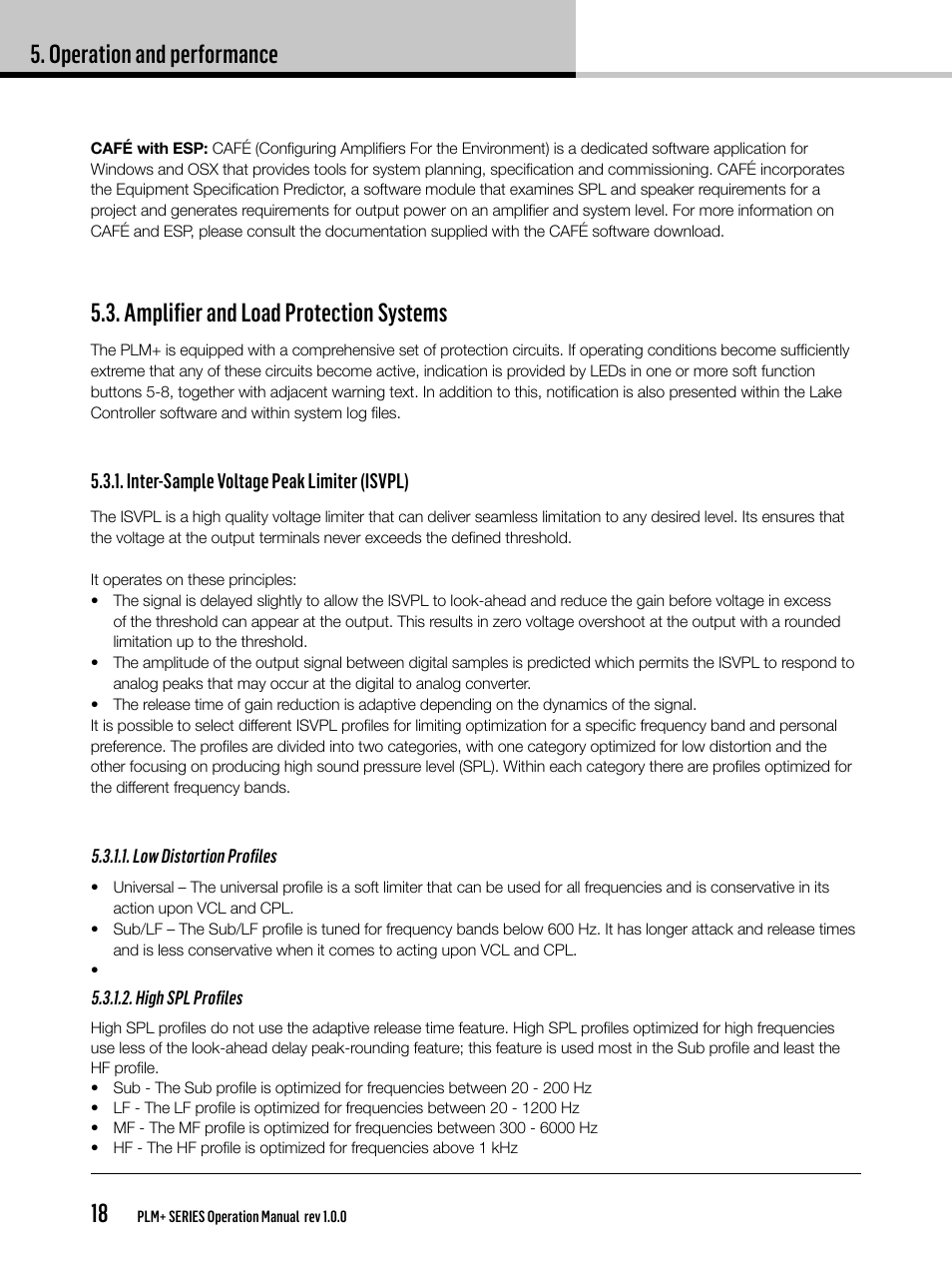 Operation and performance 18, Amplifier and load protection systems | Lab.gruppen PLM 20K44 User Manual | Page 18 / 92